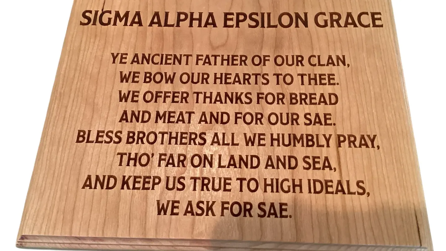 Engraved wooden SAE Grace plaque