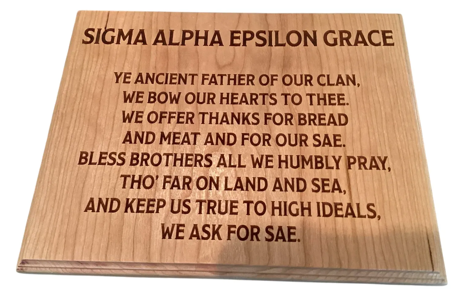 Engraved wooden SAE Grace plaque